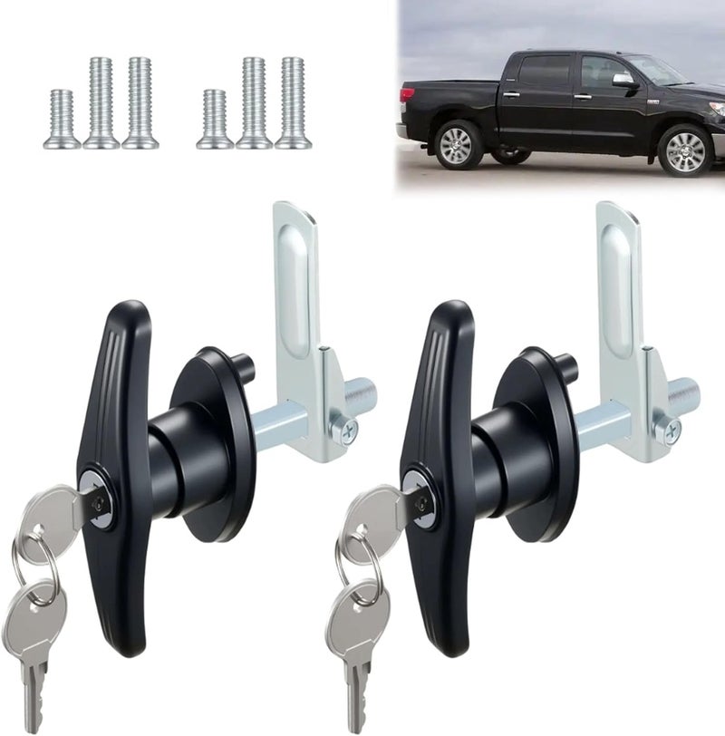 Ojeemii 2PCS Truck Cap Locking T-Handle, Camper Shell Accessories, T-Handle Latch with Keyed Lock, Truck Camper Shell Lock, Key Alike Black T-Handle Locks (Left & Right) for Most Truck - Image 1